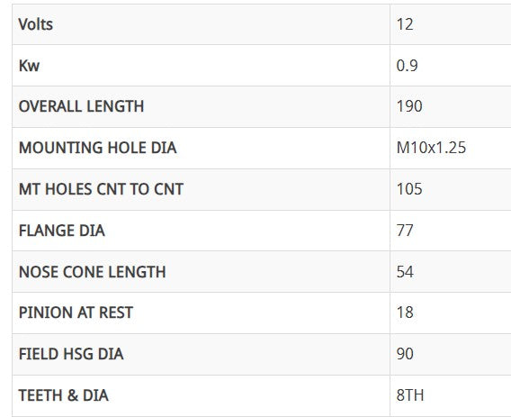 STR MTR 12V 0.9KW 8TH CW SUITS MITSUBISHI, HYUNDAI ENG 4G32, 4G37, 4G53 AEOSM225
